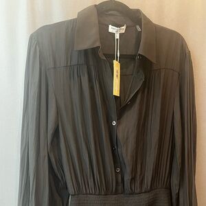 Ramy Brook Lynnette Black Long-Sleeve Smocked-Waist Dress Size Small